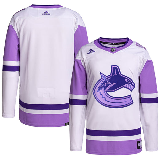 Vancouver Canucks adidas Hockey Fights Cancer Primegreen Authentic Blank Practice Jersey - White/Purple